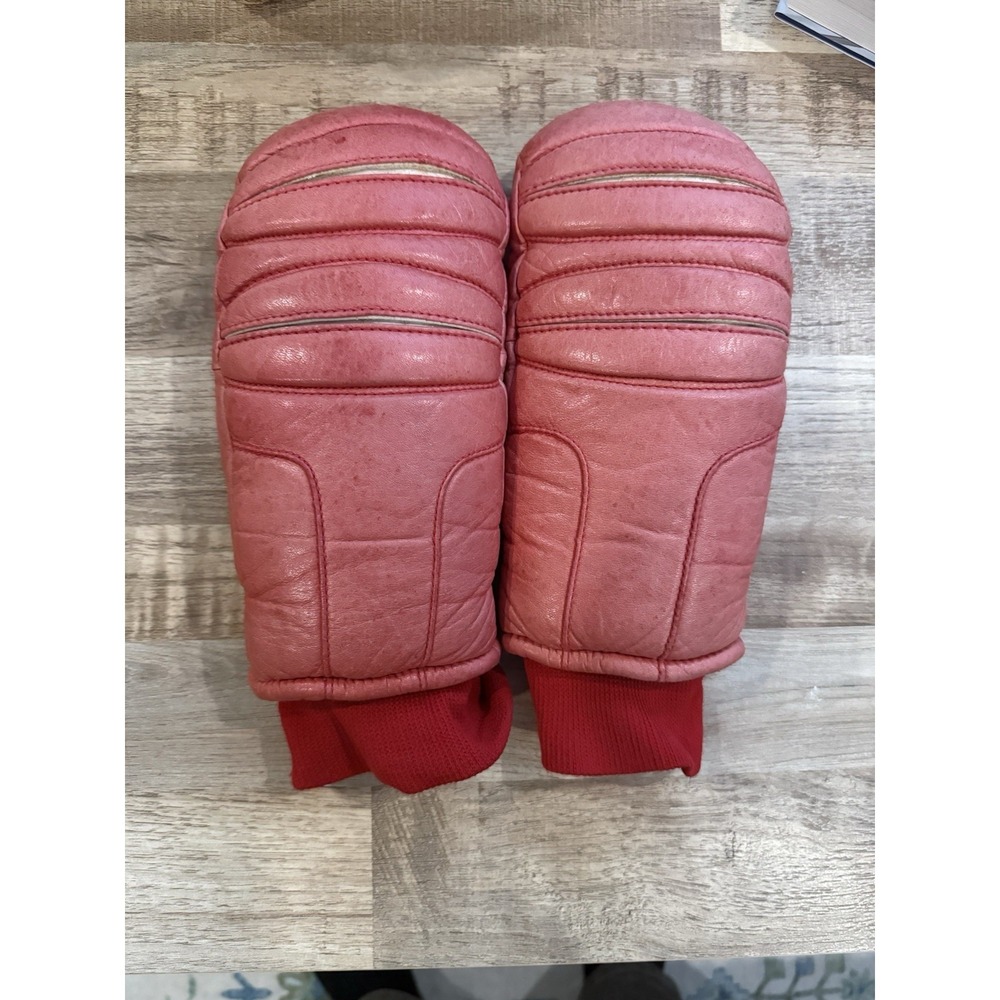 Kombi Vintage Women Red Leather Ski Mittens Size Large Made Philippines
